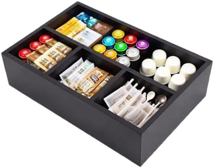 Tea Bag Organizer Black Wood Tea Bag Holder 4 Compartments Coffee Drawer - Image 3