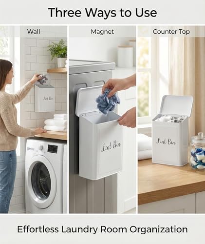 TIRIA Magnetic Lint Bin Wall Mount Metal Dryer Lint Collector Trash Cans 5L - Image 5