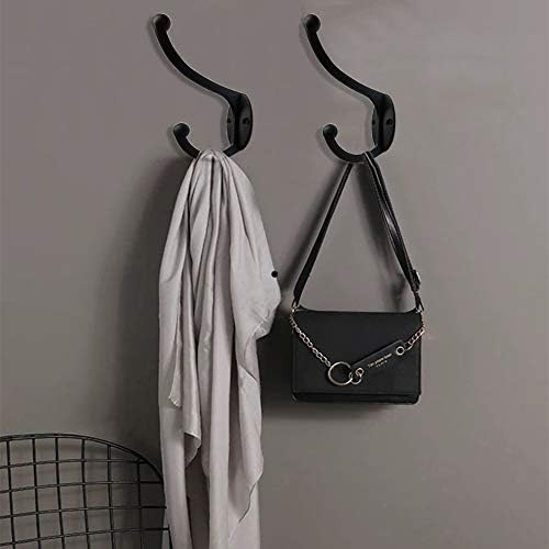 ZEYU 20Pcs Wall Hooks, Coat Hooks Hardware Heavy Duty Hooks for Hanging Coats Double No Rust Black Hook Wall Mounted with Screws for Key, Towel, Bags, Cup, Hat - Image 7