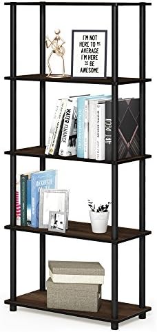 Furinno TURN-N-TUBE Storage Shelves, 5-Tier Book Shelf, Corner Shelf, Toolless Open Shelves, for Organization and Storage, Living Room, Garage, Home Office, Columbia Walnut by Furinno-FitsYourSpaceFitsYourBudget
