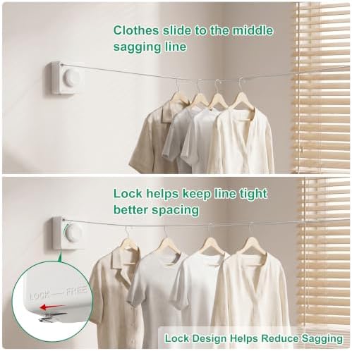RFOUO Wall Mounted Retractable Clothesline Indoor & Outdoor, 4.2M,White - Image 3