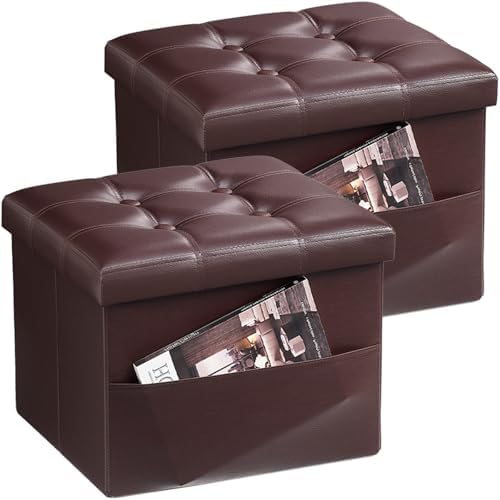Bsketa Storage Ottoman Bench, 16" Folding Leather Foot Rest, Brown 2 Pack by Bsketa
