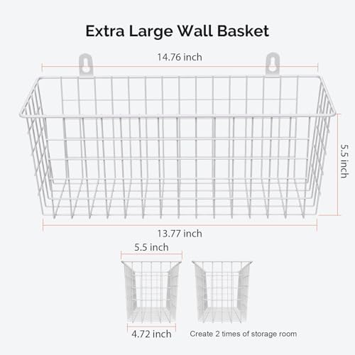 MaraFansie [Extra Large Wire Basket 2-Pack Hanging Wall Organizer Cabinet Storage Basket Wall Mounted Shelves Rustic Farmhouse Decor for Home Kitchen Bathroom, White - Image 6