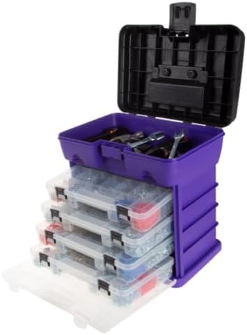 Storage and Tool Box-Durable Organizer Utility Box-4 Drawers with 19 Compartments Each for Hardware, Fish Tackle, Beads, and More by Stalwart (Purple) by Stalwart