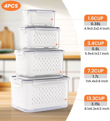 8 Pieces Fruit Storage Containers for Fridge with Lids and Strainer - Image 2