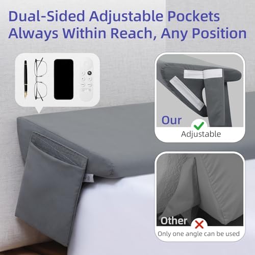 Vekkia Bed Wedge Pillow for Headboard Gap, Queen 60"x10"x8" with Pockets - Image 2
