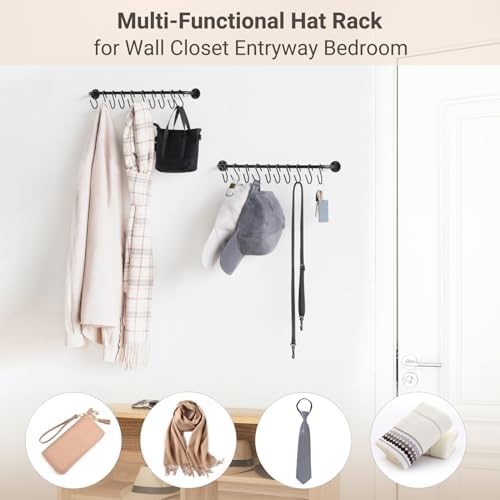 Mkono Hat Organizer Hat Rack for Wall Storage Holder with 20 Hooks Set of 2 - Image 5