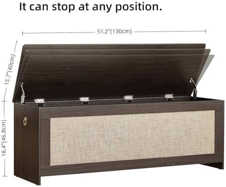 51.2"Storage Chest large,wooden rattan storage bench,Obsidian Black - Image 2