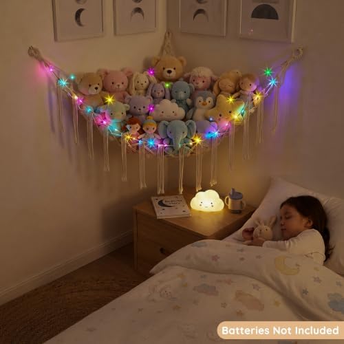 Basumee Stuffed Animals Hammock with LED Light Corner Net, Girls Room Decor - Image 3
