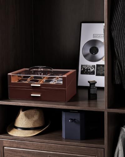 ProCase 16 Slots Sunglasses Box Organizer with L-Shaped Clear Lid -Espresso - Image 6