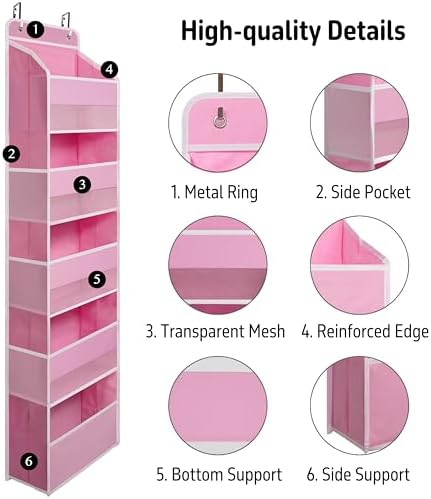 TYMENSH Over the Door Organizer for Bedroom Bathroom Pantry, 5 Shelf Pink - Image 4
