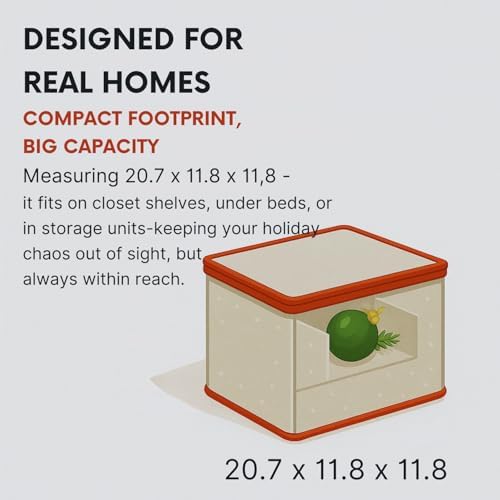 Jumbl Christmas Ornament Storage Box with Dividers – Holds Up to 112 Ornaments, Adjustable Compartments – Stackable Holiday Storage Container with Zipper Closure & Handles - Image 7