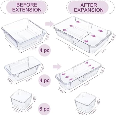 14 Pcs Adjustable Drawer Organizer, Clear Drawer Organizer Expendable - Image 2