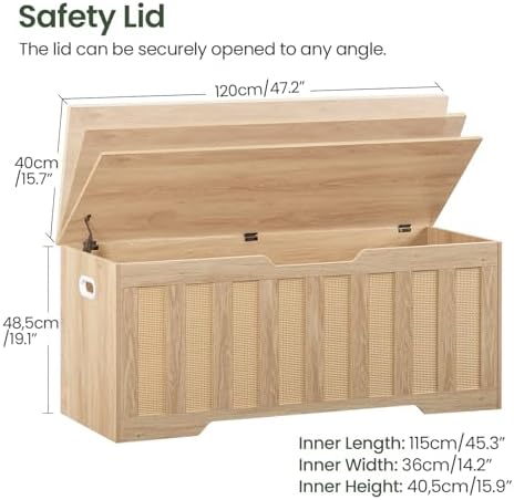 CHOEZON 47.2" Storage Bench, Rattan-Style Storage Chest, Storage Cabinet with Handles, Toy Storage Box, for Living Room and Bedroom, Natural MCW24NL - Image 2