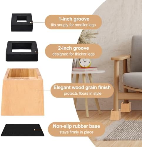 Wooden Bed Risers 4 Inch Heavy Duty, Support 2500 lbs, Nature - Image 3