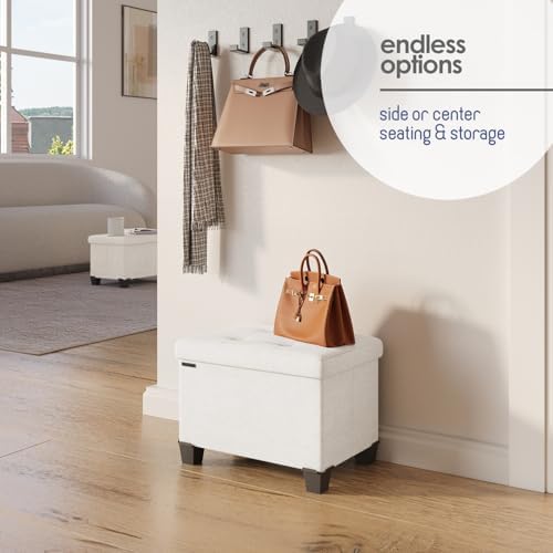 Storage Ottoman Cube with Small Bin, 16-in Square Ottoman with Storage for Living Room and Bedroom, Small Ottomans Foot Rest, Fabric Foot Stools Ottomans Max 330lbs, Cream - Image 6