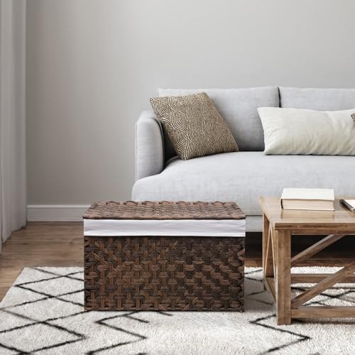 Large Wicker Storage Basket with Lid, 27.7 Gallon (105L), Brown - Image 5