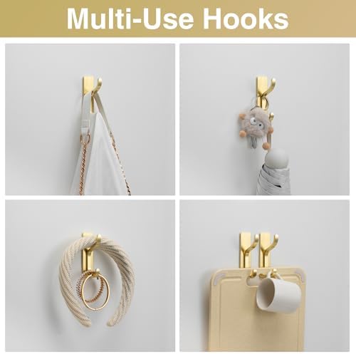 Adhesive Wall Hooks for Towel/Coat,13Lb Strong Stick-On Hooks, Gold 6 Pack - Image 7