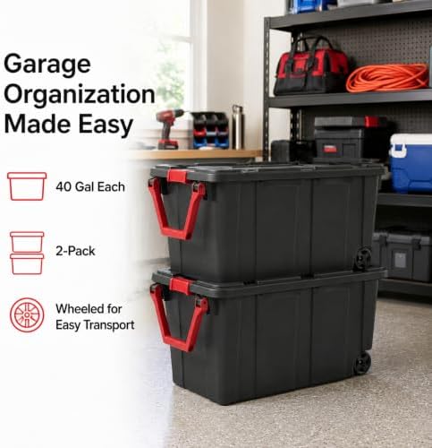 40 Gal Wheeled Storage Bin with Latching Lid 2-Pack,Black - Image 6