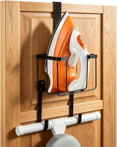 TJ.MOREE Ironing Board Door Hanger with Basket, Laundry Storage, Black by TJMOREE