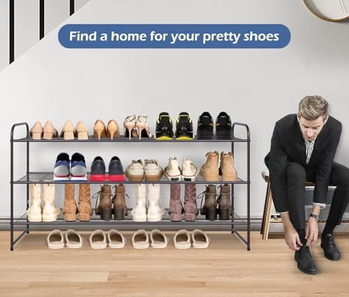 KEETDY Long 3 Tier Shoe Rack for Closet Wide Shoe Storage Organizer Stackable Metal Shoe Shelf for 24 Pairs Men Sneakers with Wire Grid for Closet Floor, Bedroom, Entryway, Bronze - Image 6