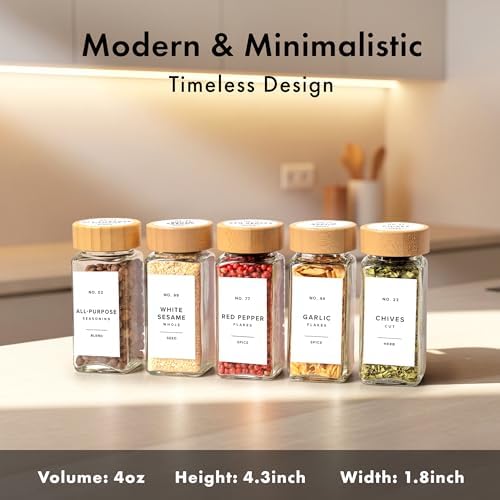 EDELHAUS Glass Spice Jars with Label, 36x Bamboo Wooden Lids - White Labels - Image 2