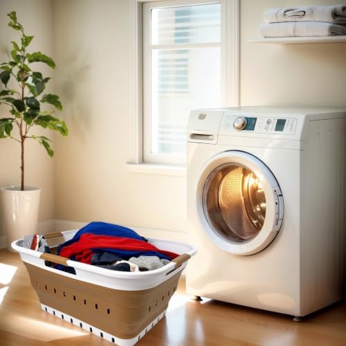 SAMMART 42L (11 gallon) Collapsible Plastic Laundry Basket - Foldable Pop Up Storage Container/Organizer - Space Saving Hamper/Basket (1, White/Honey Brown) - Image 4