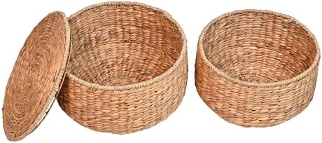 happimess SAT1000A Bhola 18" Hourglass Handwoven Hyacinth Storage Accent Table with Lid for Storage and Decoration in Bedroom, Living Room, Kitchen, Dining Room, Entryway, Guestroom, Natural - Image 5