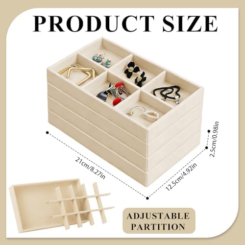 24 Pack Velvet Jewelry Trays Stackable Jewelry Organizer Trays Drawer Inserts Divided Storage Containers for Rings Earrings Jewelry Display (Beige) - Image 2