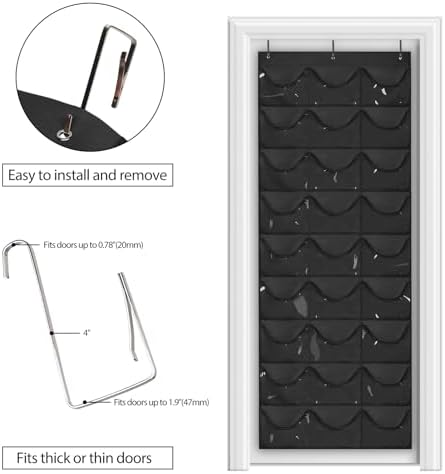 Dofilachy Hat Rack - Hat Organizer - Hat Racks for Baseball Caps, Visible Hat Holder - Baseball Rack for Wall Door with 3 Hooks, 27 Deep Pockets - Image 3