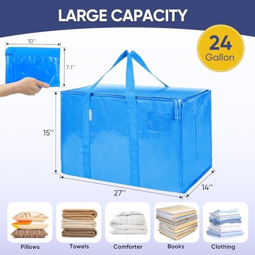 TICONN 8 Pack Extra Large Moving Bags Heavy Duty with Zippers & Carrying Handles, Durable Storage Bags Moving Boxes for Closet Organizers and Storage (8 Pack, Sky Blue) - Image 5