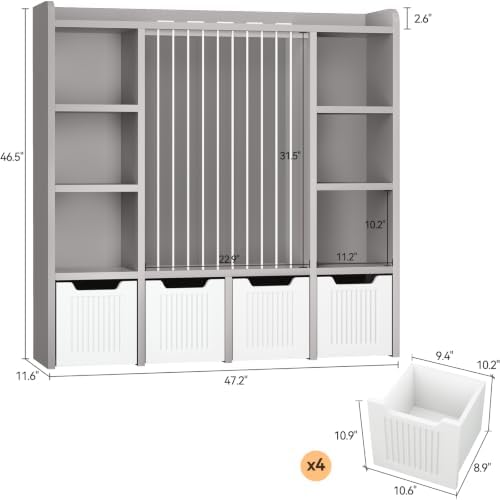 ONBRILL 3-in-1 Toy & Stuffed Animal Storage, 4 Movable Toy Chest, Grey - Image 2
