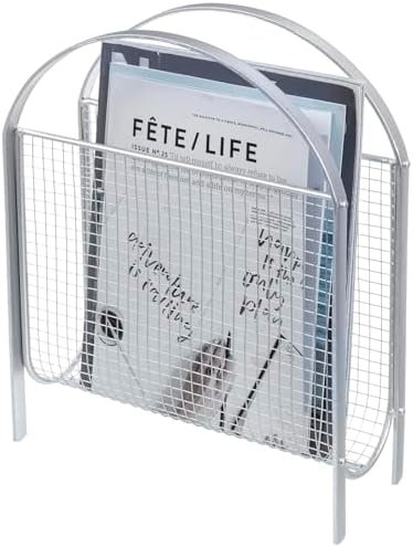 MyGift Mid-Century Silver Metal Mesh Magazine Rack, Freestanding Holder by MyGiftHome