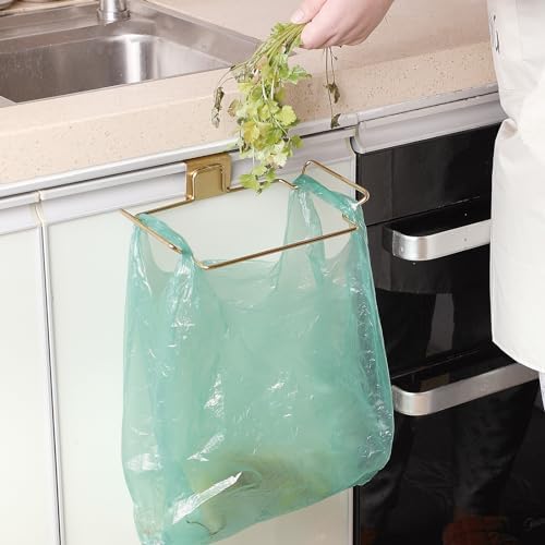 Large Stainless Steel Trash Bag Holder for Kitchen Cabinets Doors and Cupboards, Gold - Image 2