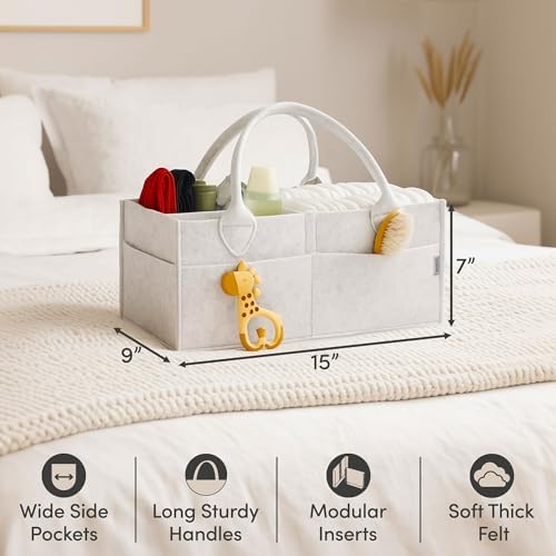PUTSKA Baby Diaper Caddy Organizer, Felt Nursery Basket, White, Large - Image 4