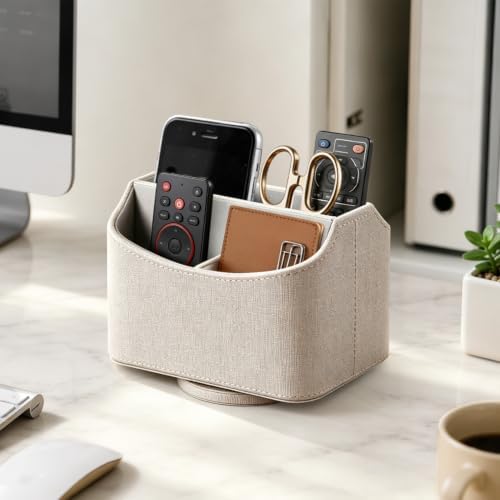 YAPISHI Gold flower pattern Leather Remote Control Holder,360 Degree Spinning Desk TV Remote Caddy/Box,nightstand Organizer for Controller,Media,Cosmetic, Mobile Phone, Pen/Pencil Stationery Storage - Image 5