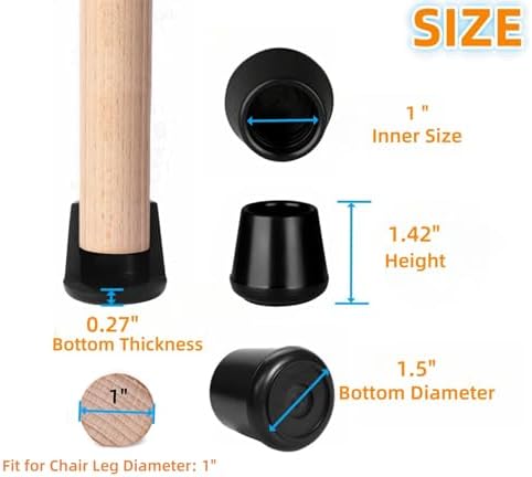 Chair Leg Tips Caps Non-Slip Rubber Leg Tips 1” Inner Diameter Furnigear -Black Chair Leg Floor Protectors Round, 64 Pack - Image 2