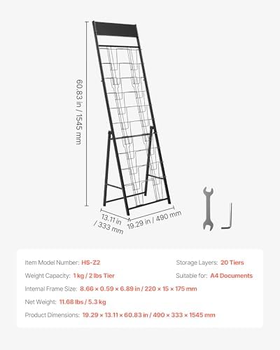 VEVOR Brochure Display Rack, 20 Pockets Magazine Literature Display Stand, Portable Floor Standing Magazine Rack, Metal Newspaper Catalog Holders for Shop, Exhibitions, Office, Trade Show, Black - Image 7