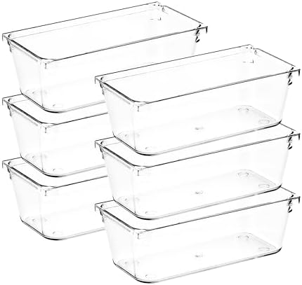 6 Pack Drawer Organizers, 3"X 6" Clear Acrylic Storage Bins by Ravinte+Decor