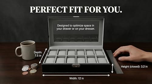 Watch Case Watch Box for Men - Watch Cases Display Holder Organizer Stand Storage Multi Boxes 12 Slot Small Leather Personalized Multiple Watch Safe Container with Lock for Women,PU Watch Holders - Image 3