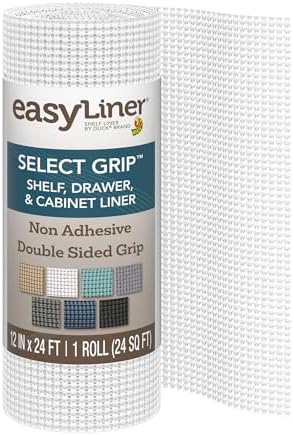 EasyLiner Select Grip Shelf Liner - Easy to Install & Cut to Fit - Non Slip, Non Adhesive, Drawer Shelf & Cabinet Liner for Kitchen, Bathroom, Pantry Cupboards, 12 in x 24 ft (1 Roll), 24 ft, White by DuckBrand