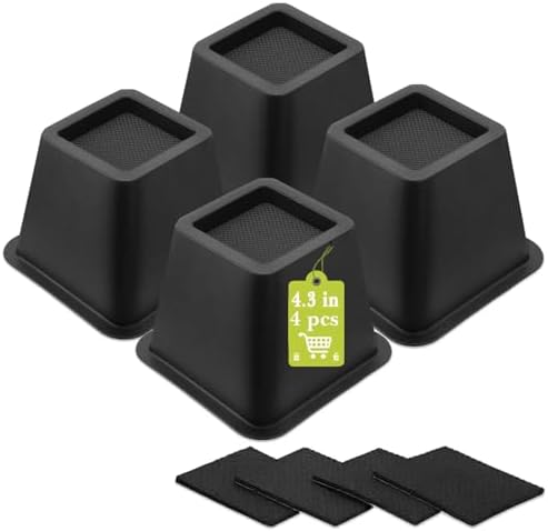 4 Pack Furniture Risers 4 Inch, Bed Risers Heavy Duty for Table Desk Couch Chair Sofa Cabinet Bed Frame Dorm, Square Table Leg Risers Lift Height 4.3", Black by Yookwutar