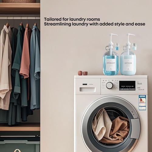 2 Pcs Glass Liquid Laundry Detergent Dispenser with Cup Holders, Half Gallon Dispenser for Laundry Room (64 oz. Each), Laundry Detergent Bottles with Pump Dispenser -Includes Labels, Measuring Cups - Image 6