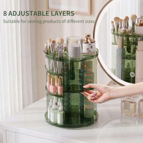Rotating Makeup Organizer with DIY 8 Adjustable Layers, Clear Green - Image 3