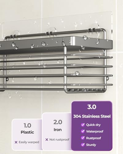 ODesign Shower Caddy Adhesive Stainless Steel Storage Organizers (Grey, 3 Pack) - Image 2