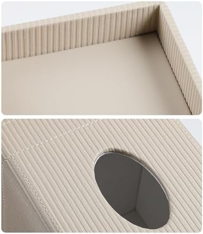 Square Tissue Box Cover with Storage Tray, Tissue Box Organizer, Beige - Image 3