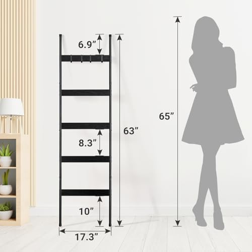 ELYKEN Blanket Ladder, 5-Tier Towel Rack, Wall-Leaning Quilt Holder - Image 4