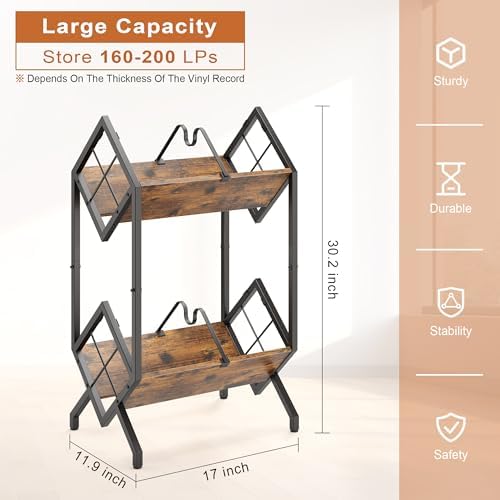 RUILALIFE 2-Tier-Vinyl-Record-Storage-Holder With Dividers, Metal Album storage for vinyl records display Shelf, Vintage 160-200 LP Storage Shelf Stand - Image 3