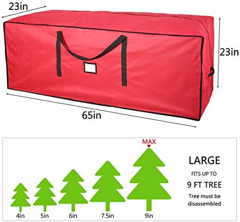 Sattiyrch Christmas Tree Storage Bag,Fits Up to 9 ft Tall Artificial Tree,Heavy Duty 600D Canvas Red Christmas Tree Storage Container with Sleek Dual Zipper and Durable Handles - Image 4
