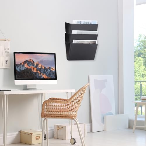 EASEPRES 3 Pack Black Plastic Single Pocket Hanging File Organizer, Wall Mount Paper Mails Magazines Holder, Mounted Folder Bins for Office School and Home, 12.99x4.13x7.48 inches - Image 5